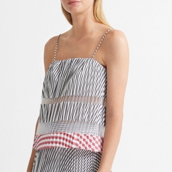 NWT Club Monaco Sunburst Tank Chemise Accordion Pleat Sheer Red White Gray M - Picture 13 of 15